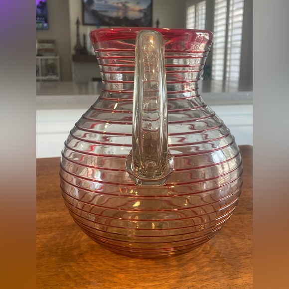 Ruby Red Spiral Glass Pitcher - Picture 3 of 9